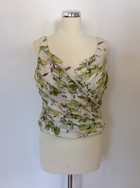 MINUET GREEN & WHITE FLORAL PRINT SILK BODICE TOP SIZE 14