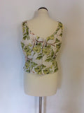 MINUET GREEN & WHITE FLORAL PRINT SILK BODICE TOP SIZE 14