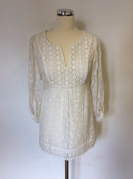 MONSOON WHITE SILK & COTTON LACE TRIM TUNIC TOP SIZE 12