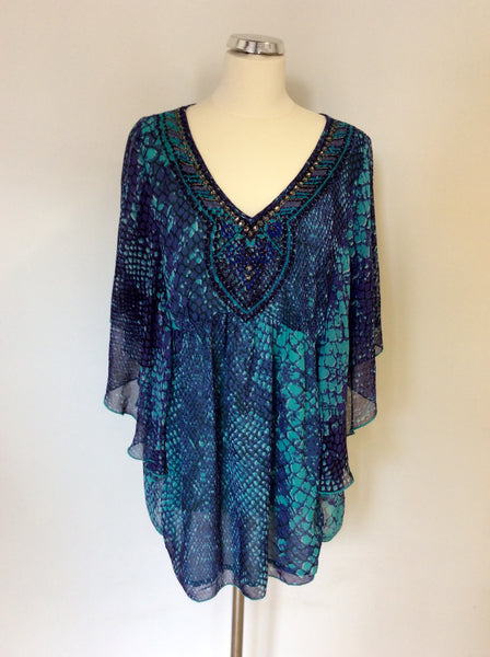 PER UNA GREEN & BLUE PRINT FLOATY TOP SIZE 16