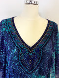 PER UNA GREEN & BLUE PRINT FLOATY TOP SIZE 16