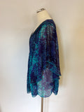 PER UNA GREEN & BLUE PRINT FLOATY TOP SIZE 16
