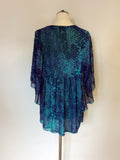 PER UNA GREEN & BLUE PRINT FLOATY TOP SIZE 16