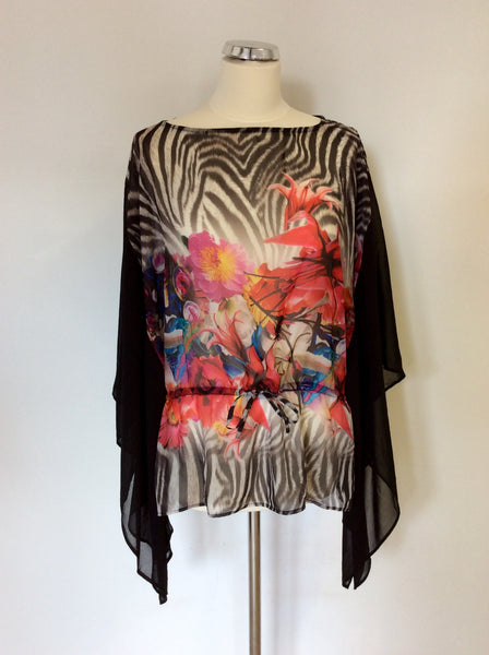 STAR BY JULIEN MACDONALD BLACK & MULTI COLOURED FLOATY TOP SIZE 14