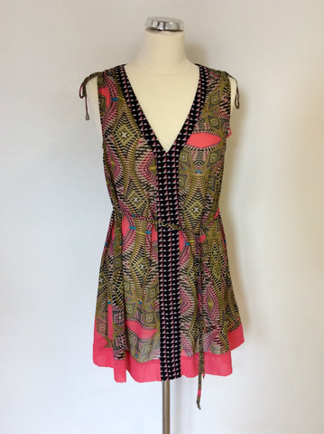MONSOON PINK & MULTI COLOURED PRINT TUNIC TOP SIZE S
