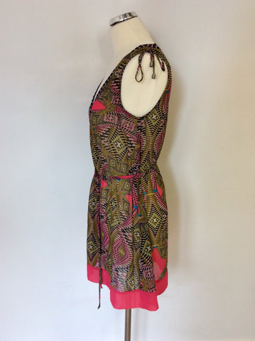 MONSOON PINK & MULTI COLOURED PRINT TUNIC TOP SIZE S