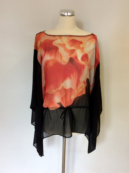 STAR BY JULIEN MACDONALD BLACK & ORANGE PRINT FLOATY TOP SIZE 14