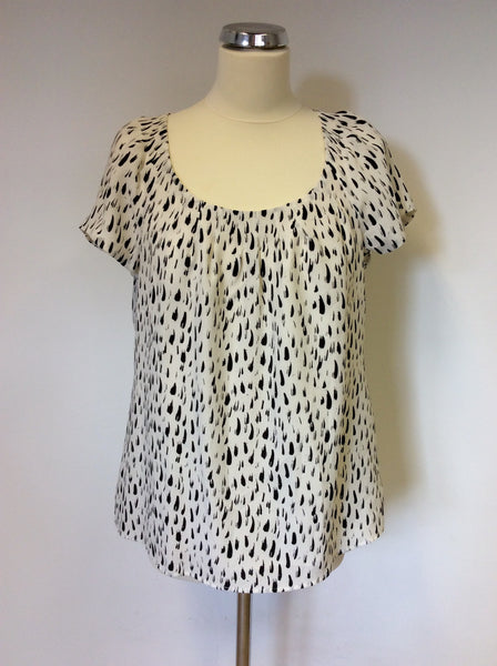 MONSOON BLACK & WHITE PRINT SCOOP NECK TOP SIZE 14