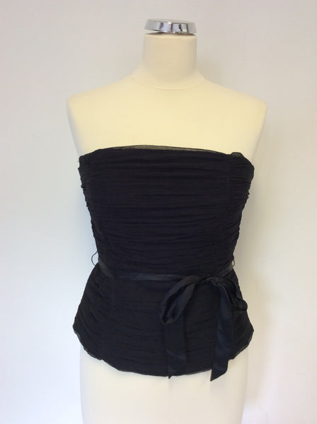 COAST BLACK SILK PLEATED BUSTIER TOP WITH TIE BELT SIZE 12