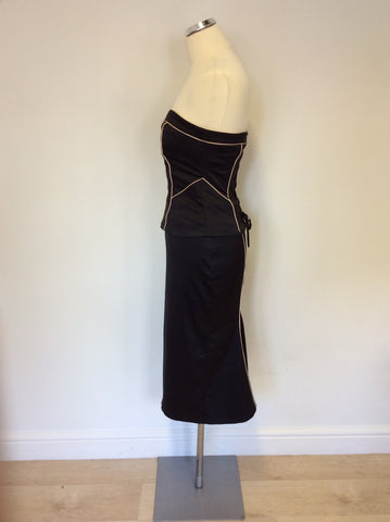COAST BLACK MATT SATIN & PALE PINK TRIM BUSTIER & PENCIL SKIRT SIZE 8/10