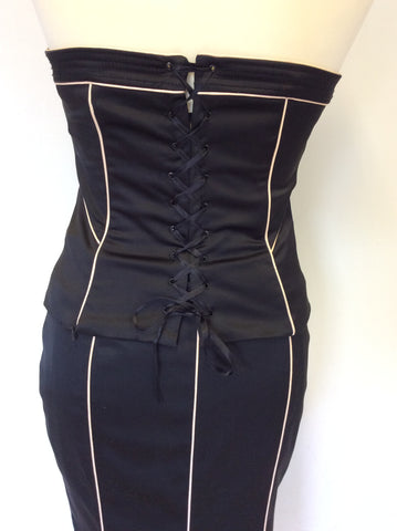 COAST BLACK MATT SATIN & PALE PINK TRIM BUSTIER & PENCIL SKIRT SIZE 8/10