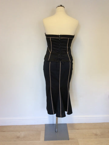 COAST BLACK MATT SATIN & PALE PINK TRIM BUSTIER & PENCIL SKIRT SIZE 8/10