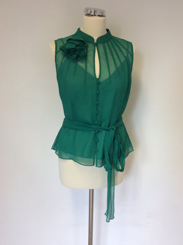 COAST EMERALD GREEN SILK TIE BELT SLEEVELESS TOP SIZE 16