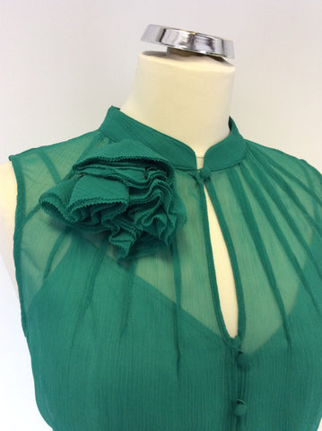 COAST EMERALD GREEN SILK TIE BELT SLEEVELESS TOP SIZE 16