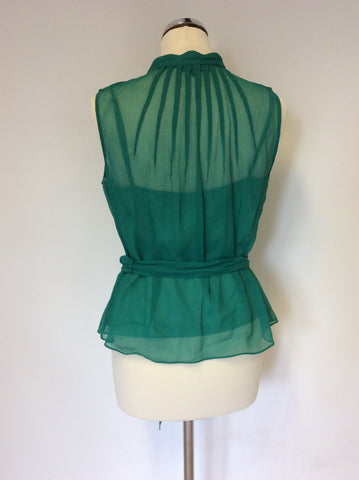 COAST EMERALD GREEN SILK TIE BELT SLEEVELESS TOP SIZE 16