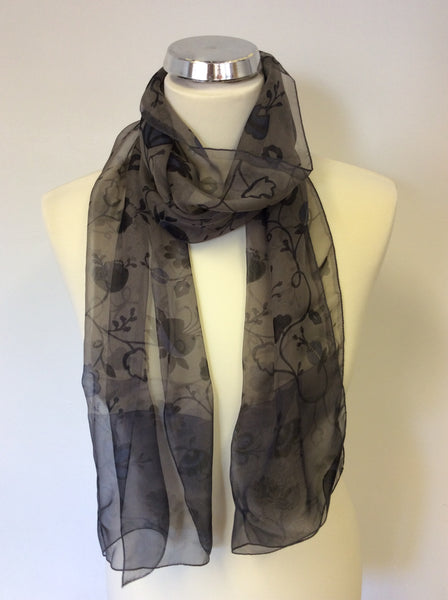 GIORGIO ARMANI BROWN & BLUE FLORAL PRINT SILK SCARF