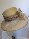 MANSFIELD LONDON PINK & BEIGE JACKET & SKIRT SUIT SIZE 12/14 WITH MATCHING HAT