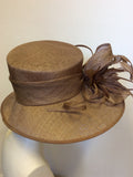 LINEA LIGHT BROWN BOW & FEATHER TRIM FORMAL HAT ONE SIZE