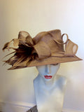 LINEA LIGHT BROWN BOW & FEATHER TRIM FORMAL HAT ONE SIZE