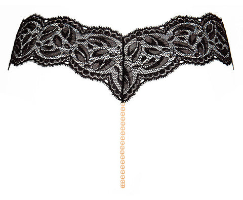 BRAND NEW IN BOX BRACLI BLACK LACE & PEARL THONG SIZE S