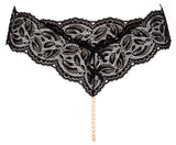 BRAND NEW IN BOX BRACLI BLACK LACE & PEARL THONG SIZE S