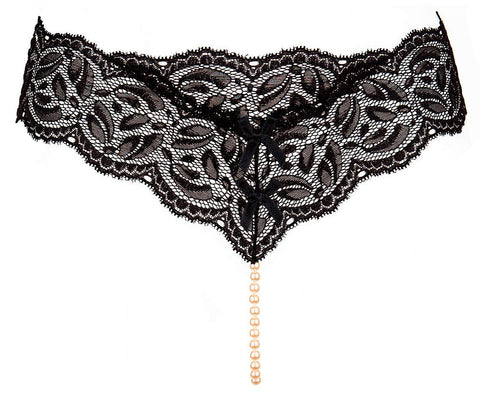 BRAND NEW IN BOX BRACLI BLACK LACE & PEARL THONG SIZE S
