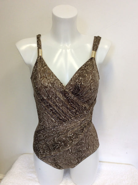 BRAND NEW MELISSA ODABASH BROWN SNAKESKIN SWIMSUIT & MATCHING MAXI DRESS SIZE 12