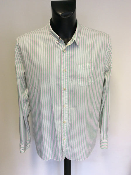 PAUL SMITH GREEN,PINK & WHITE STRIPED COTTON LONG SLEEVE SHIRT SIZE XXL