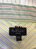 PAUL SMITH GREEN,PINK & WHITE STRIPED COTTON LONG SLEEVE SHIRT SIZE XXL