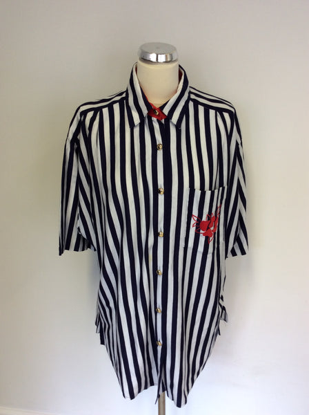 GIVENCHY EN PLUS NAVY BLUE & WHITE STRIPE SHORT SLEEVE SHIRT SIZE 20