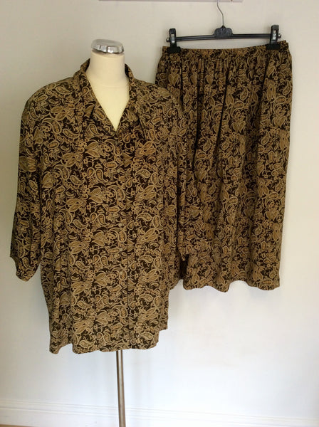 AUGUST SILK BROWN & CAMEL PRINT BLOUSE & SKIRT SIZE XXXL