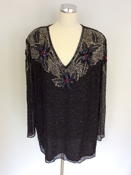 SERENADE BLACK SEQUINNED & BEADED SILK TOP SIZE 26