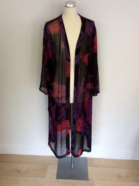 SPIRITO DI ARTIGIANO BLACK,RED & PURPLE SILK DUSTER COAT SIZE XXL