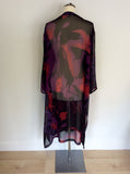 SPIRITO DI ARTIGIANO BLACK,RED & PURPLE SILK DUSTER COAT SIZE XXL