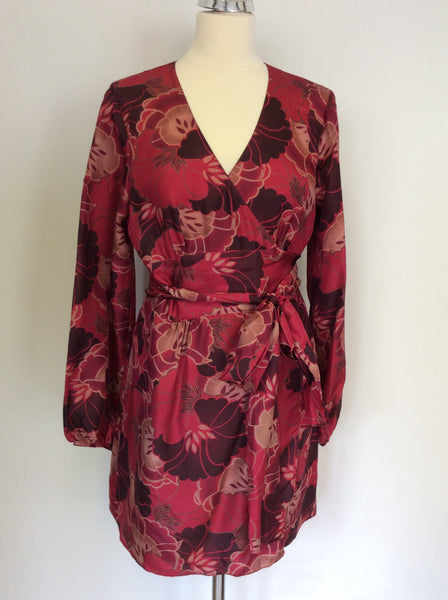 PHASE EIGHT RED SHADES FLORAL SILK WRAP AROUND TUNIC TOP SIZE 14
