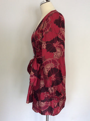 PHASE EIGHT RED SHADES FLORAL SILK WRAP AROUND TUNIC TOP SIZE 14
