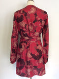 PHASE EIGHT RED SHADES FLORAL SILK WRAP AROUND TUNIC TOP SIZE 14