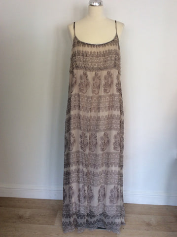 MINT VELVET BEIGE PRINT MAXI DRESS SIZE 18