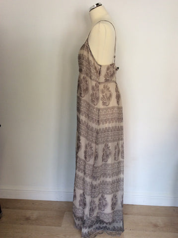 MINT VELVET BEIGE PRINT MAXI DRESS SIZE 18