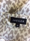 JAEGER BEIGE & WHITE PRINT SILK TIE WAIST BLOUSE SIZE 14