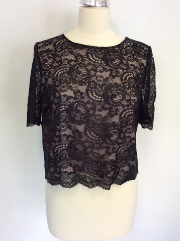 BRAND NEW MONSOON BLACK LACE SHORT SLEEVE TOP SIZE 12