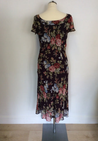 LAURA ASHLEY DARK PLUM FLORAL PRINT SILK DRESS SIZE 12