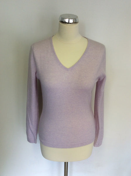 PURE COLLECTION PALE LILAC CASHMERE V NECK JUMPER SIZE 10