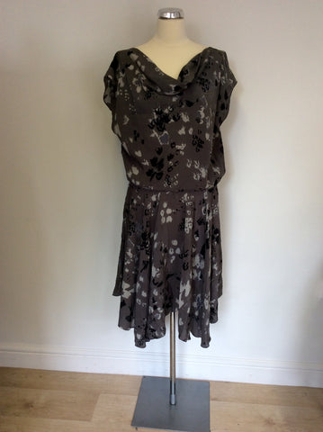 MINT VELVET GREY PRINT SILK DRESS SIZE 16