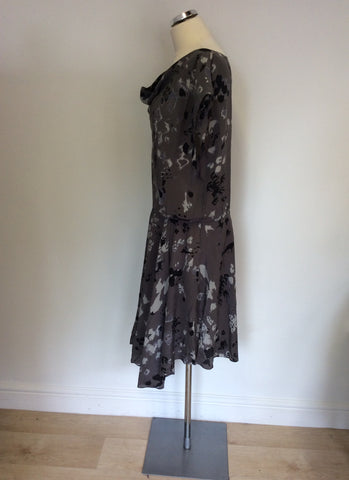 MINT VELVET GREY PRINT SILK DRESS SIZE 16