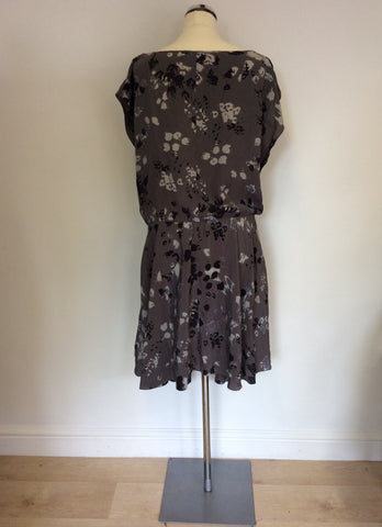 MINT VELVET GREY PRINT SILK DRESS SIZE 16