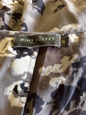 MINT VELVET GREY PRINT SILK DRESS SIZE 16