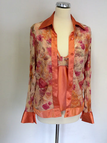 JOSEPH RIBKOFF CORAL FLORAL PRINT BLOUSE/JACKET & MATCHING TOP SIZE 12