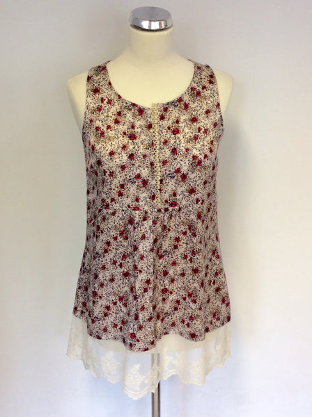 AVOCA ANTHOLOGY CREAM & RED FLORAL PRINT LACE TRIM SMOCK TOP SIZE 2 UK 10