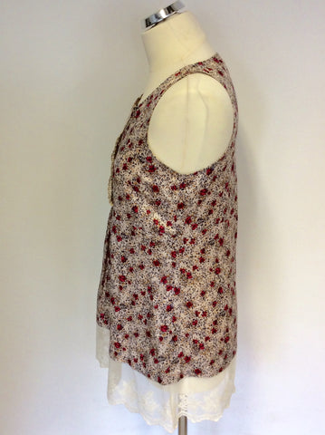 AVOCA ANTHOLOGY CREAM & RED FLORAL PRINT LACE TRIM SMOCK TOP SIZE 2 UK 10